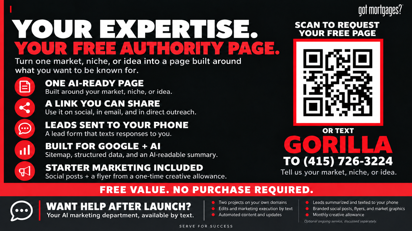 Your free AI-ready authority page: shareable link, leads sent to your phone, built for Google and AI, starter marketing included